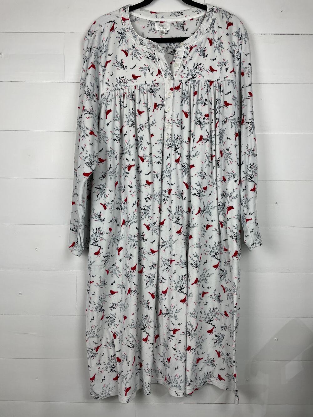 Aria Collection Plus Size 3X Nightgown Velour Long Sleeve Red Cardinal Winter